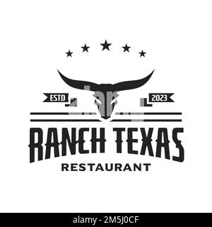 Vintage longhorn buffalo, cow, bull logo design for your business West State Cattle restaurant. Stock Vector