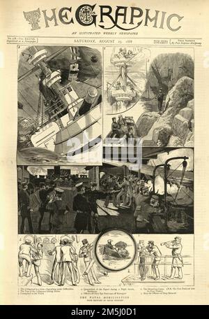 Vintage illustration Scene from Royal navy mobilisation, HMS Collingwood, 1888, 19th Century Stock Photo