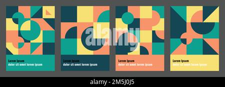 Colorful geometric shapes in background for gift card, cover, Retro, poster design set. Stock Vector