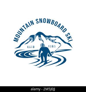 Ski club with skiers skiing downhill in high mountains. Retro badge vector ski club. Ski club typography design stamp - stock vector. Stock Vector