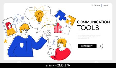 Communication tools - modern colorful flat design style web banner Stock Vector