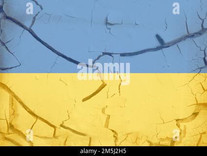 Flag of Ukraine on cracked concrete wall. Stock Photo