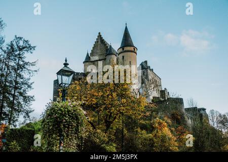 Vianden Castle in the winter in Vianden, Luxembourg Stock Photo