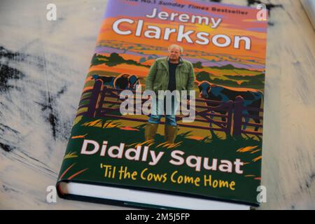 Durham, UK - 29th December 2022: Jeremy Clarkson's book Diddly Squat, a best seller wrote alongside is famous show on Amazon Prime about his farm. Stock Photo