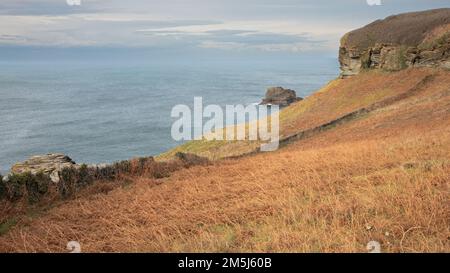 Seaview from cliffs at Tintagel Stock Photo