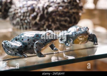Close up of  elegant porcelains shaped as animals inside the Brussels City Museum Stock Photo