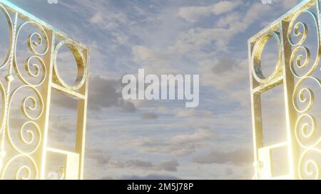 Heavens gate with blue sky background Stock Photo