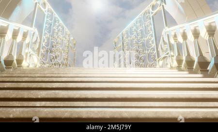 Heavens gate with staircase to the sky. Religious background or success concept. Stock Photo