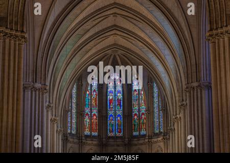 Montpellier, France - 12 27 2022 : View of the stained glass and gothic arches inside the choir of St Pierre or St Peter cathedral Stock Photo