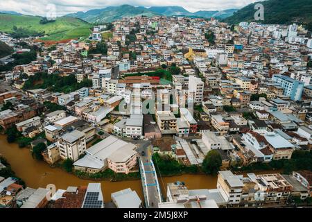 Panoramic aerial drone view of Manhuacu in Minas Gerais, Brazil, famous for coffee plantations Stock Photo