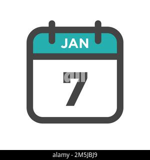 January 7 Calendar Day or Calender Date for Deadline and Appointment Stock Vector