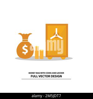 Money Bag With Coins and Locker, Finance Icons and Symbols Stock Vector