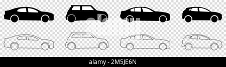 Set of car icons in line and flat style. Transport illustration isolated on transparent background Stock Vector