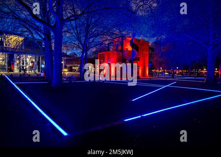 Paris, France. 27th Dec, 2022. Artistic journey composed of eight luminous contemporary installations. Stock Photo