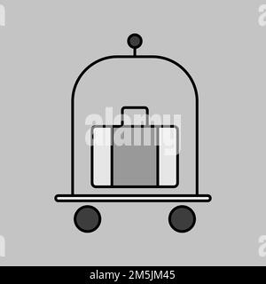 Baggage, luggage, suitcases on trolley grayscale vector isolated icon. Hotel sign. Graph symbol for travel and tourism web site and apps design, logo, Stock Vector