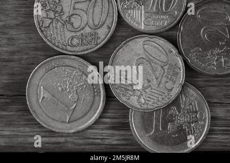 Close up macro detail of EURO coins, detail photo of EURO currency, money concept Stock Photo