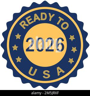 2026 Visit to USA Colorful gradient brush design Vector illustration USA flag Blue colors background Ready Stamp FIFA World Cup USA Gold seal Stock Vector