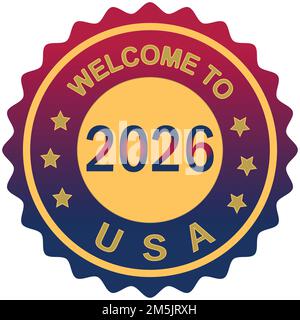 Welcome 2026 to USA Colorful gradient brush design Vector illustration USA flag colors background Welcome Stamp welcome guests FIFA Soccer Cup USA sea Stock Vector