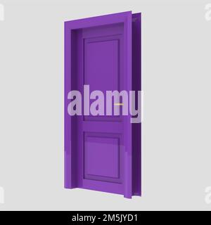 purple wooden interior door illustration set different open closed isolated white background Stock Photo