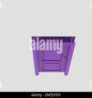 purple wooden interior door illustration set different open closed isolated white background Stock Photo