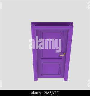 purple wooden interior door illustration set different open closed isolated white background Stock Photo