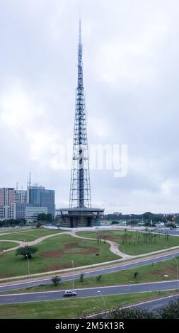 Architectural detail of the Brasília TV Tower located at the Burle Marx Garden in the Exio Monumental (Monumental Axis), a central avenue in Brasília Stock Photo