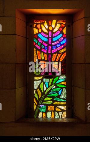 NAZARETH, ISRAEL December 2022: Inside of he Church of the Annunciation, sometimes also referred to as the Basilica of the Annunciation. Stained-glass Stock Photo