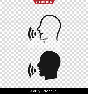 Talking human side profile icons. sound waves. Voice recognition, singing, Voice control, noise concept. Conversion icon. Podcast icon. Stock Vector