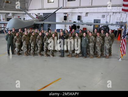 Women form the 174th Attack Wing come together to capture a group photo March 22, 2022 at Hancock Air National Guard Base, Syracuse, NY. Stock Photo