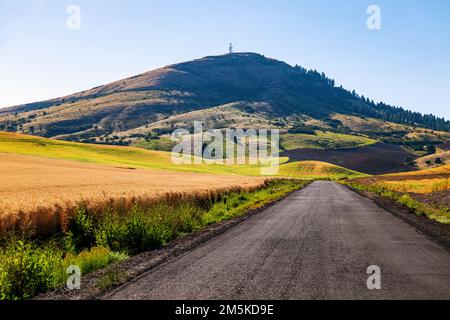 Steptoe Butte; beautiful colorful farm fields; Palouse region; Washington state; USA Stock Photo