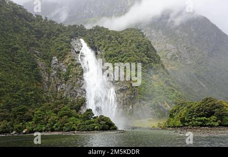 Lady Bowen Falls - Milford Sound, New Zealand Stock Photo