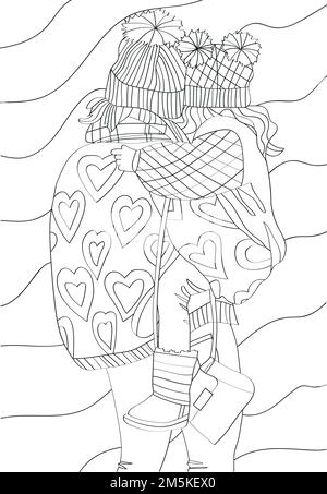 Vector illustration: a woman holds a small child in her arms. Antistress coloring page Stock Vector