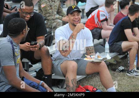 Military members share laughs during a soccer game March 22 in the Army Logistics University quad area. The contest was a part of the International Military Training Sports Extravaganza event that sought to bring attention to the International Military Student Office sponsorship program. Stock Photo