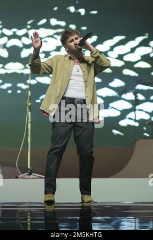 Madrid, Spain. 29th Dec, 2022. Singer Dani Fernandez performs during the first concert of his tour, at the Wizink Center in Madrid. (Photo by Atilano Garcia/SOPA Images/Sipa USA) Credit: Sipa USA/Alamy Live News Stock Photo