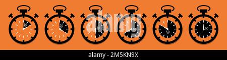 Timer and clock icon set. Time symbol flat icon. Stopwatch, timer, hourglass, sand glass timer, clock. Fast time icon. Stock Vector