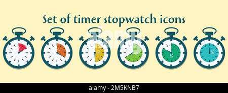 Timer and clock icon set. Time symbol flat icon. Stopwatch, timer, hourglass, sand glass timer, clock. Fast time icon. Stock Vector