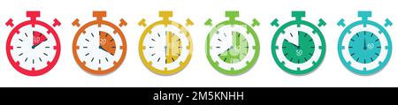 Timer and clock icon set. Time symbol flat icon. Stopwatch, timer, hourglass, sand glass timer, clock. Fast time icon. Stock Vector