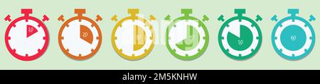 Timer and clock icon set. Time symbol flat icon. Stopwatch, timer, hourglass, sand glass timer, clock. Fast time icon. Stock Vector