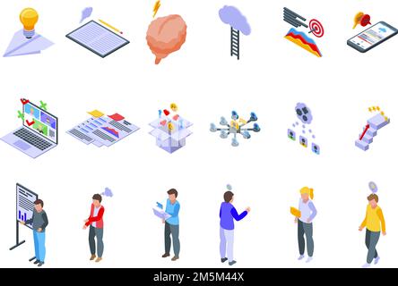 Brainstorming icons set. Isometric set of brainstorming vector icons for web design isolated on white background Stock Vector