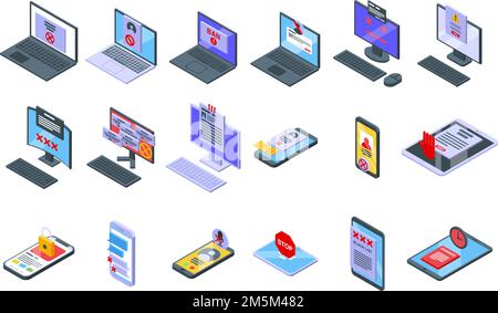 Blacklist icons set isometric vector. Account person blacklist. Avatar cancel block Stock Vector