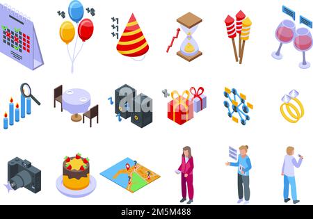 Event planner icons set isometric vector. App calendar. Operation period Stock Vector