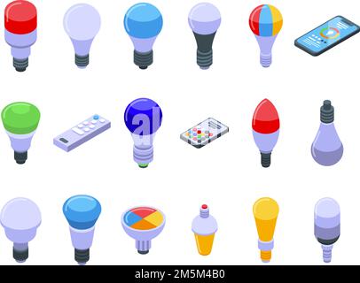 Smart lightbulb icons set isometric vector. Brain think idea. Smart home connection Stock Vector