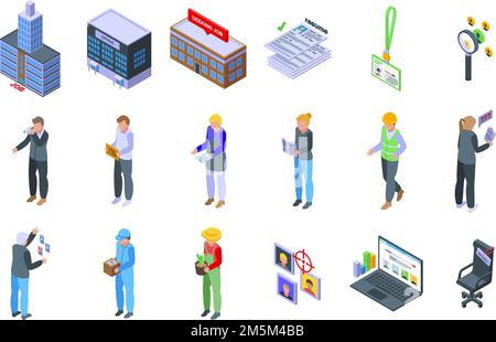 Seeking job icons set isometric vector. Covid employment. Lost job Stock Vector