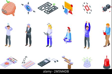 Concentration icons set isometric vector. Yoga meditate. Mind relax Stock Vector