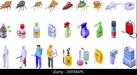 Chemical control icons set isometric vector. Quality test. Safety avoid Stock Vector