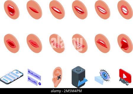 Articulation icons set isometric vector. Childhood development. Exercise education Stock Vector