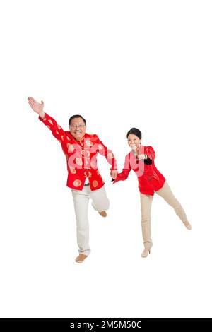 Happy Chinese New Year's outfit elderly couples Stock Photo