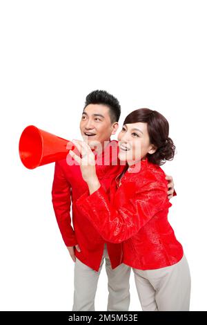 Happy Chinese New Year's outfit couples Stock Photo