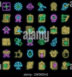 Standard icons set. Outline set of standard vector icons neon color on black Stock Vector