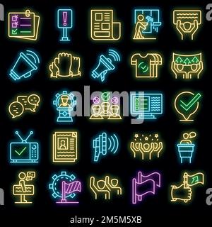 Agitation icons set. Outline set of agitation vector icons neon color on black Stock Vector